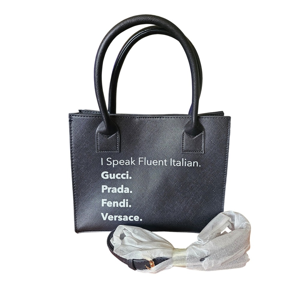 LA|TC Black I Speak Fluent Italian Vegan Leather Mini Tote  NWOT